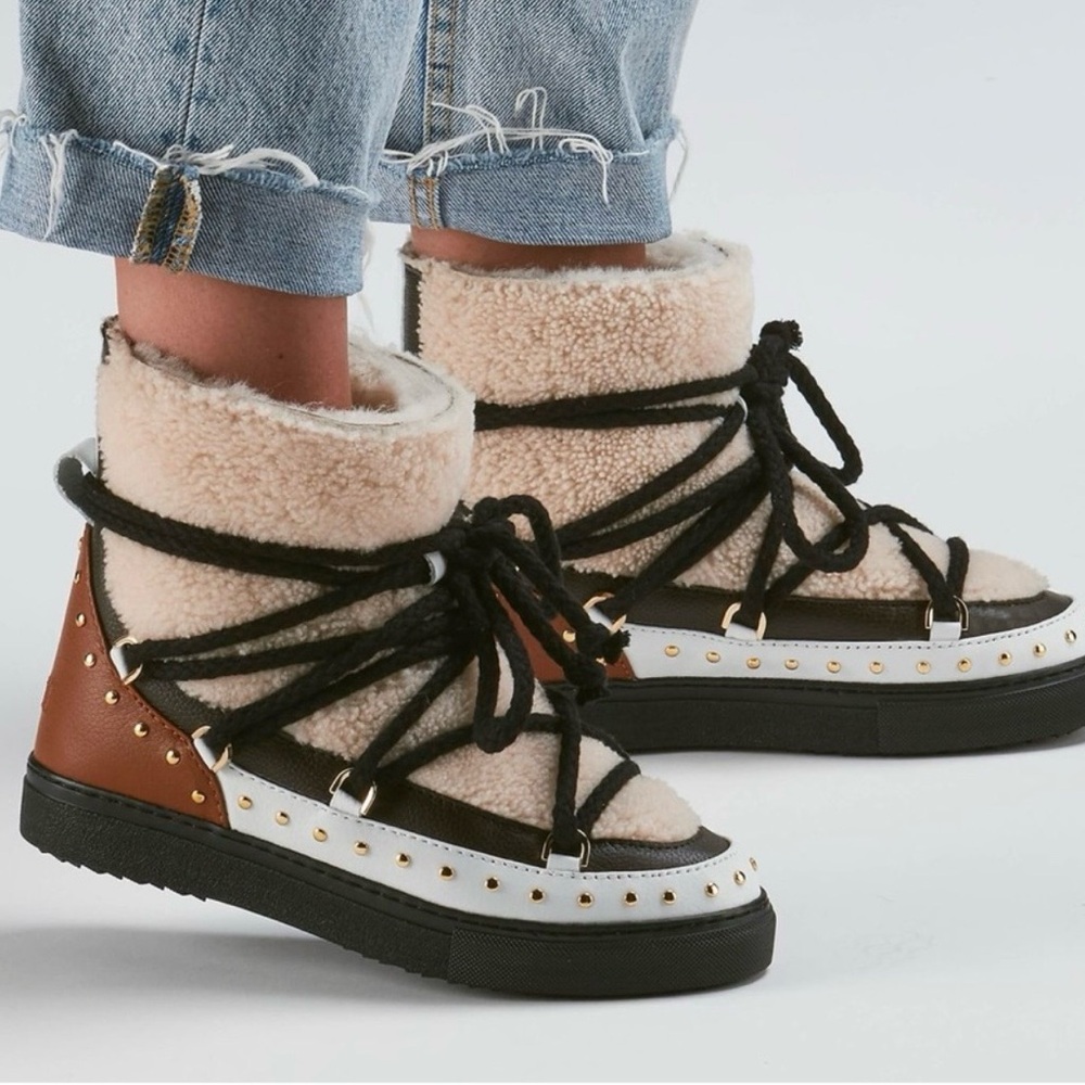 Inuikii Curly Rock Snow Boots Shearling Studded Winter Sneakers